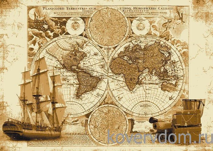 Ковер МОРСКОЙ Древняя Карта Мира-5