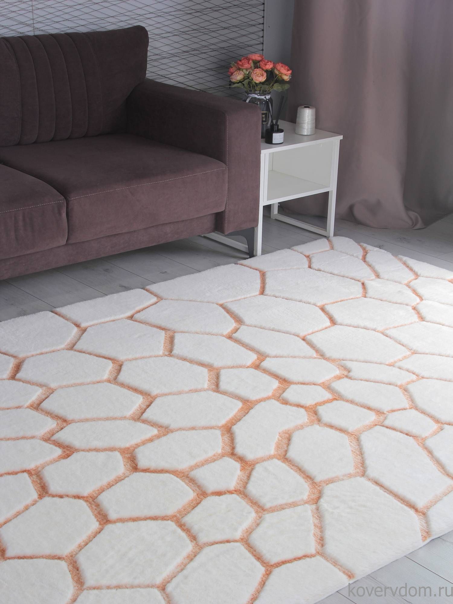 Ковер из искусственного меха RABBIT CARVING PX4003 CREAM / TERRA