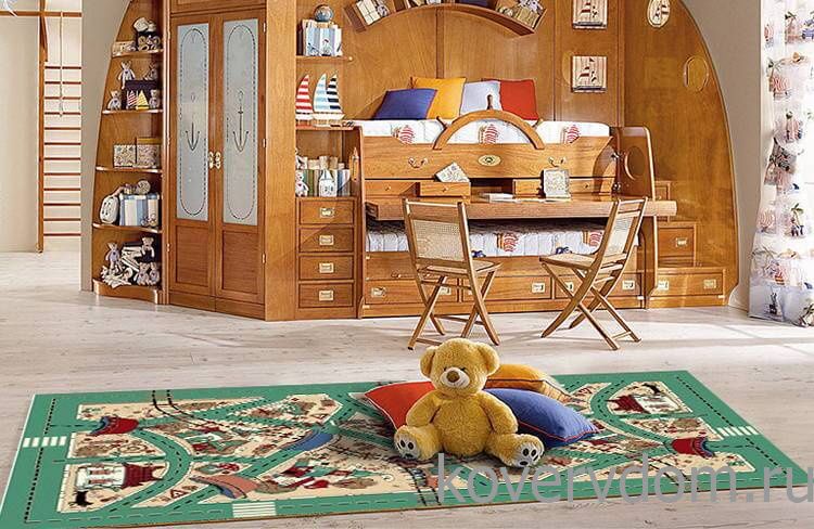 Детский ковер Веселые дорожки зеленый